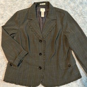 Emma James Blazer Ruffled Business Jacket Cuffed Sleeves Stretch Gray Suit 18W